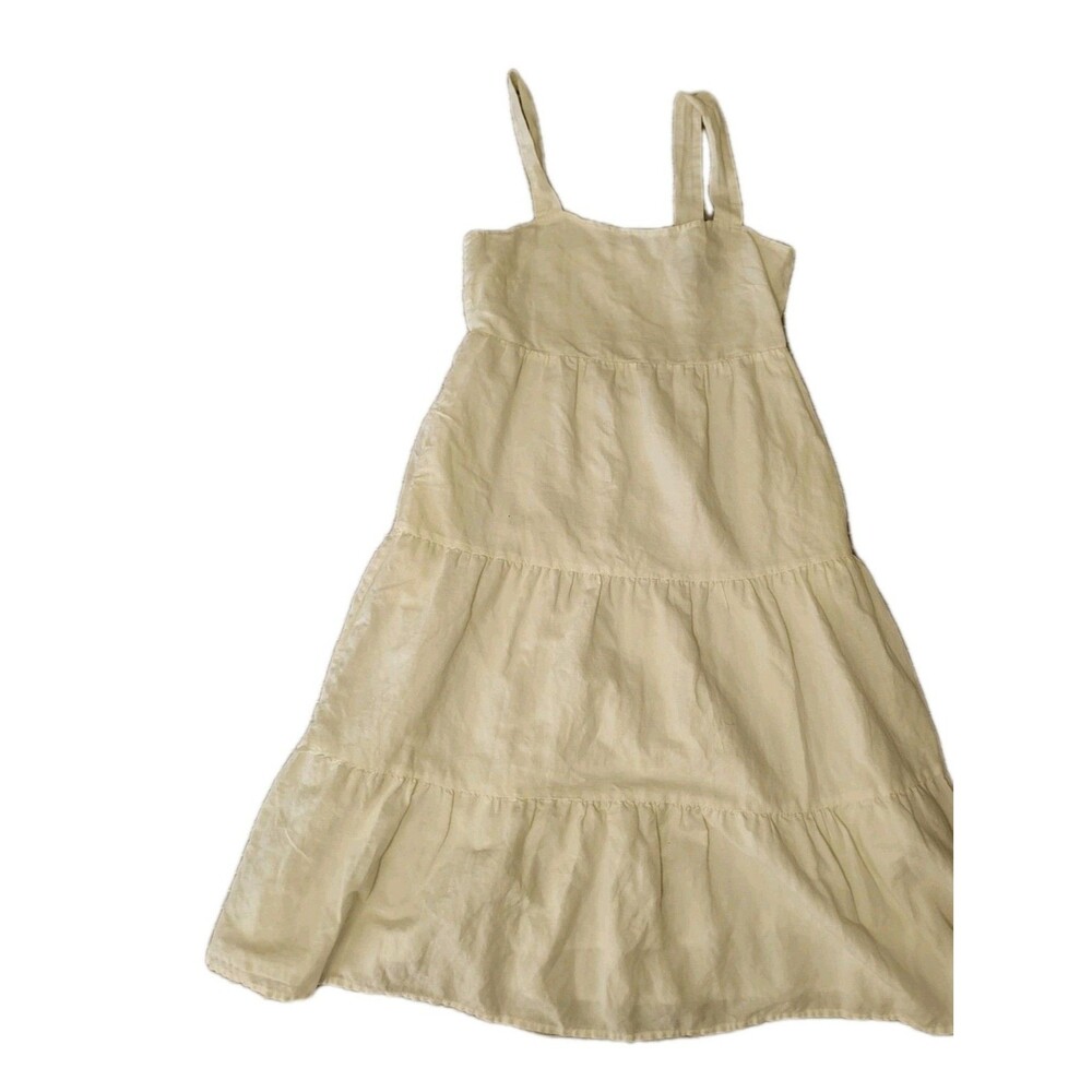 Lands End Dress Size 4 White Linen Blend Midi Sundress